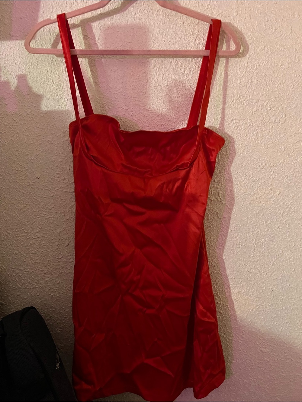 Red Satin Slip Dress with Spaghetti Straps